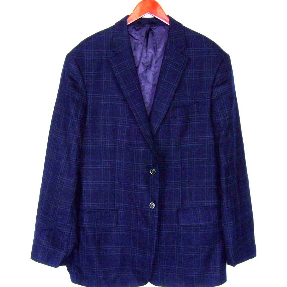 Jos. A. Bank 1905 Wool Stretch brrr Comfort 2 Button Blue Plaid Blazer Men's 44R
